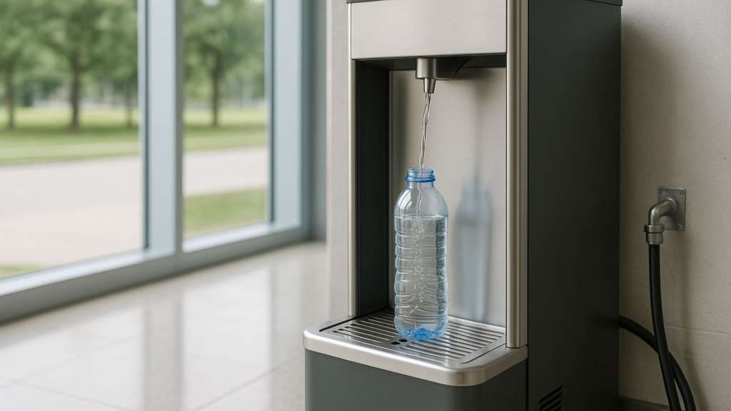 Fuente de agua en red moderna conectada a la red de agua potable en una oficina
